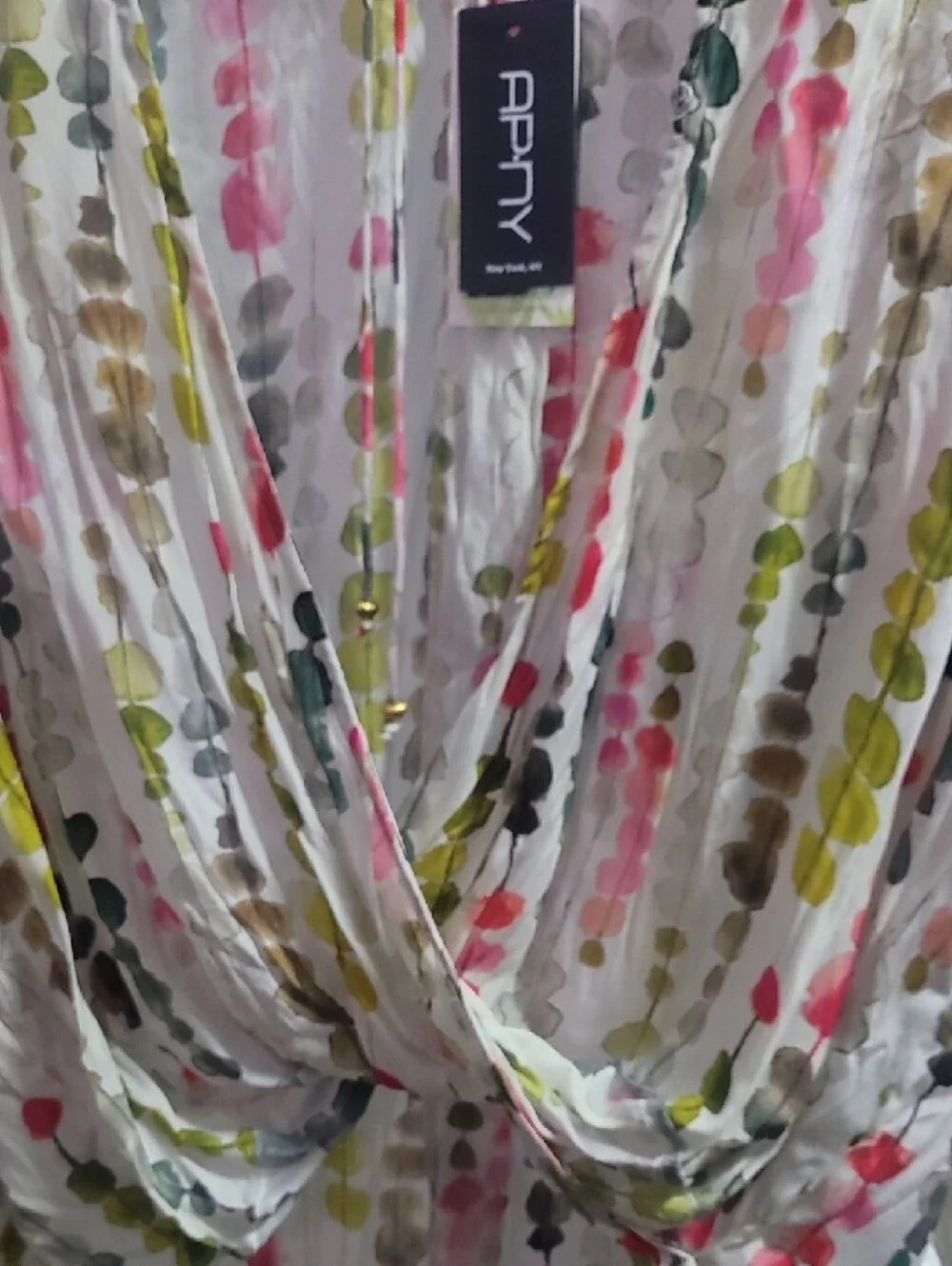 APNY Watercolor Leaf Print Lightweight Blouse - White with Red & Green - Picture 4 of 5